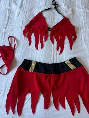 Red Flame Siren 3 Piece Set Fiery Red Festival Cosplay Outfit Small New!